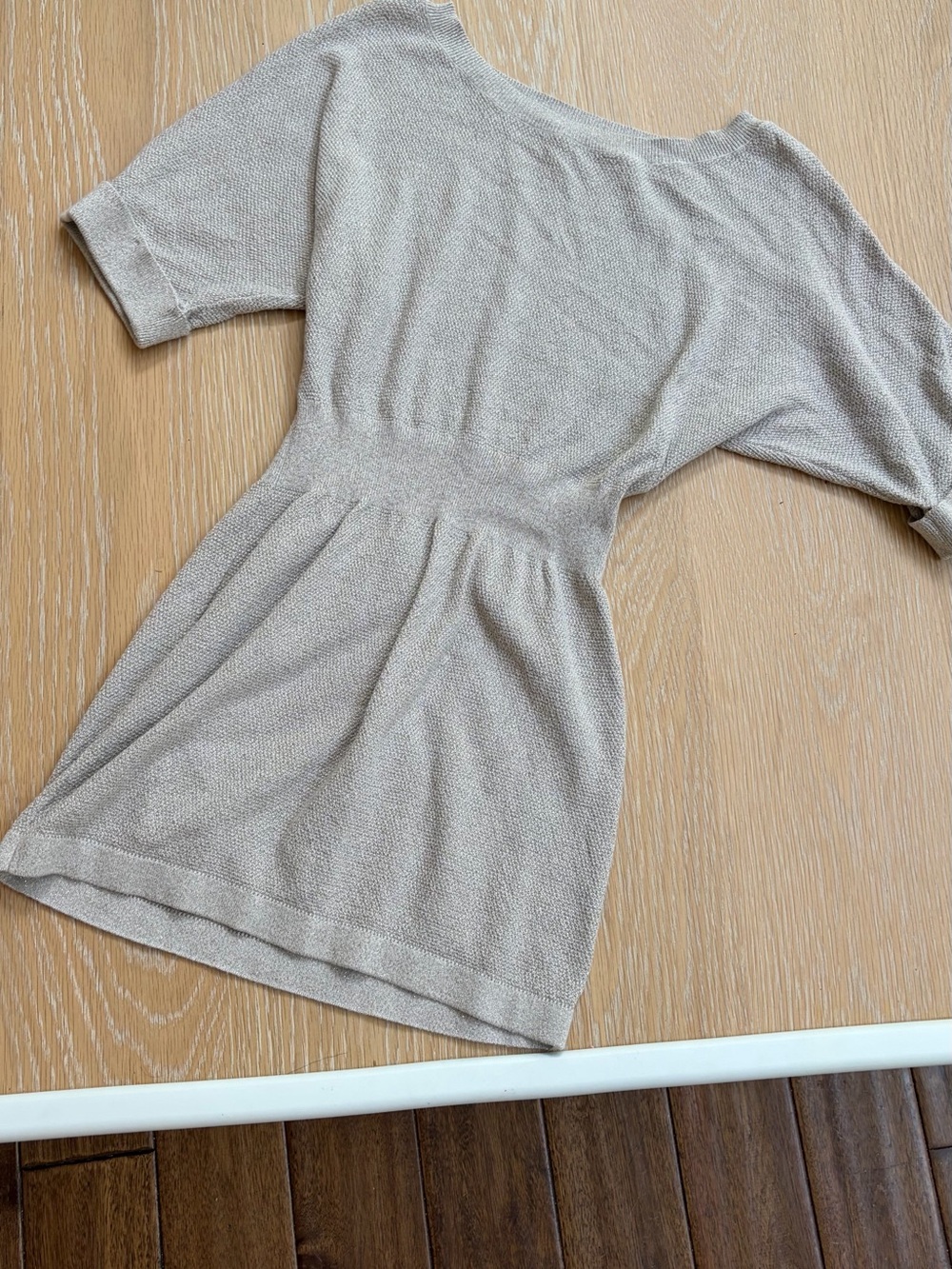 Express Metallic Knit Short Sleeve Dress in Taupe